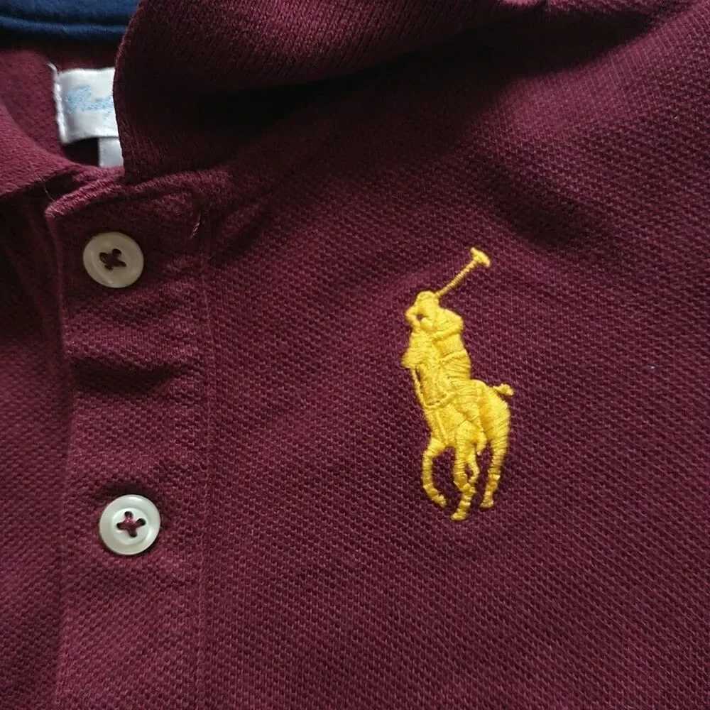 Ralph Lauren Polo Shirt Baby Boy 6M Red Burgundy Big Yellow Pony 3 Preppy